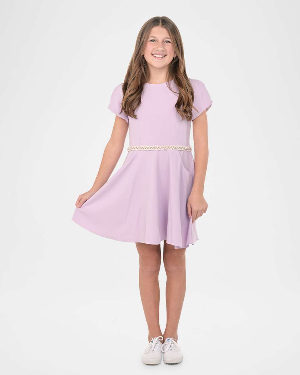 Girl's Joyce Dress W/ Embellished Waistband, Size 7-16